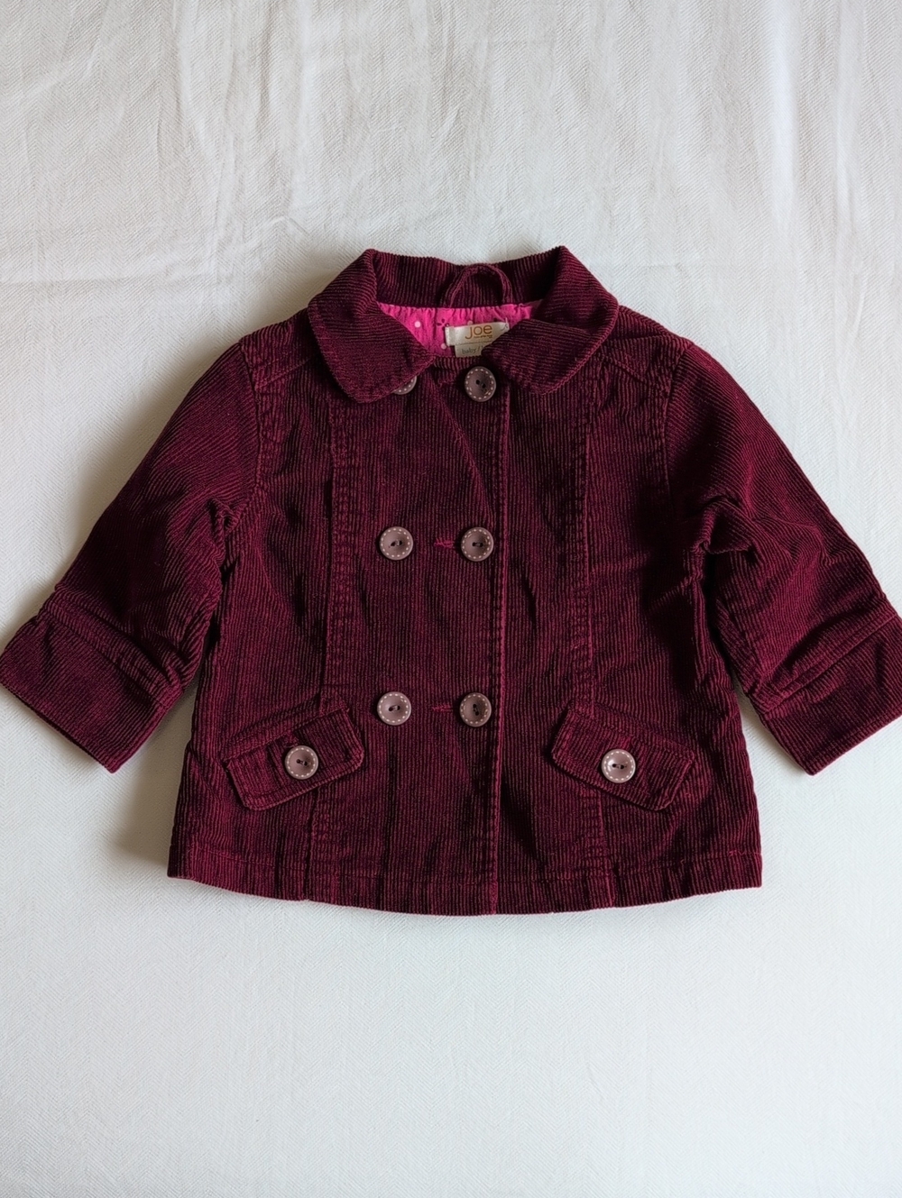 Joe Fresh Baby Girls Burgundy Corduroy Double Breasted Pea Coat 12-18M